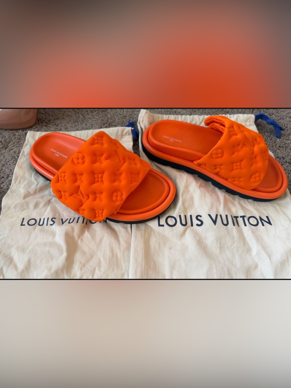 Louis Vuitton Orange Quilted Monogram Slide Sandals